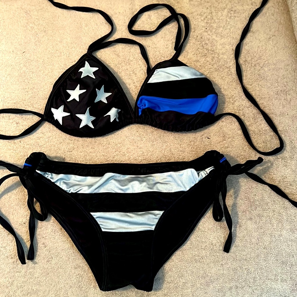 Custom made blue line blue lives matter bikini. Police officers
